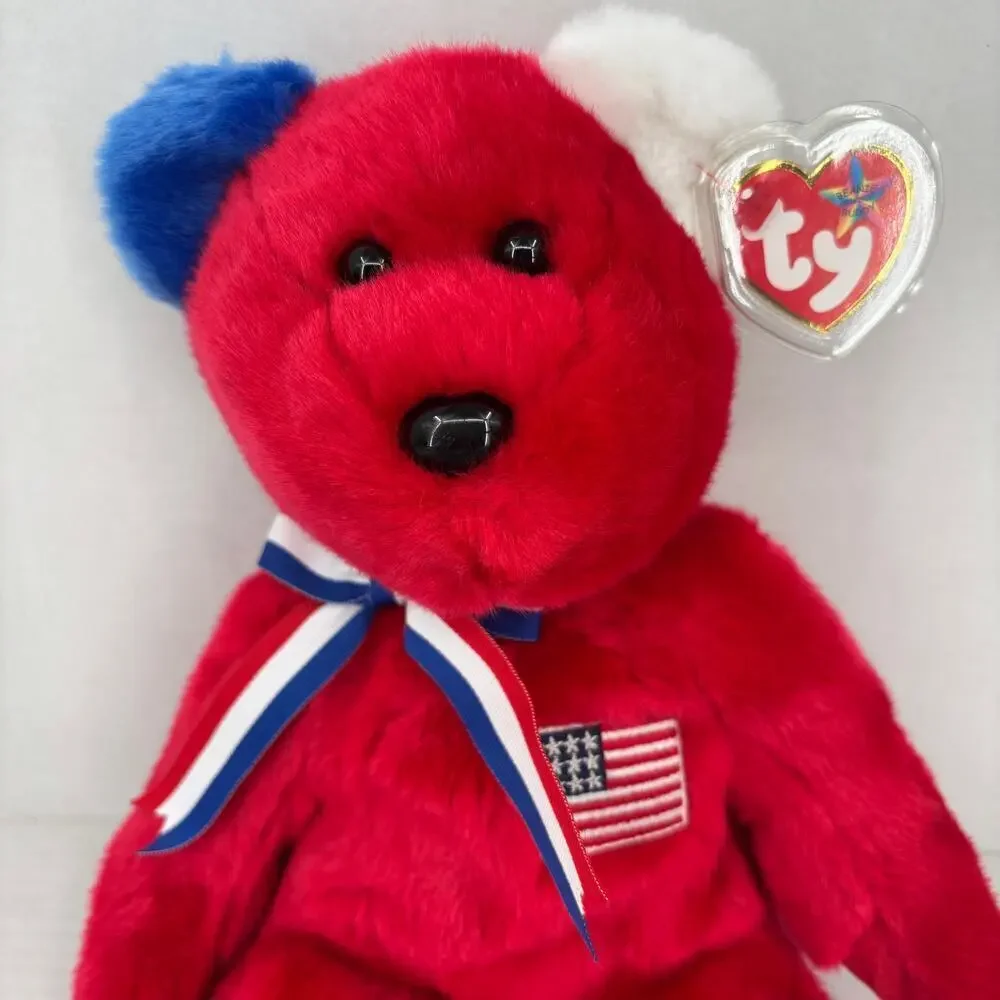 Ty Beanie Buddies America Teddy Bear Plush Red Flag 14 Inch‎ Vintage 2002